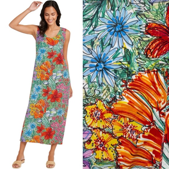 Jams World Janice Eden Floral Print Midi Dress Hawaiian Resort Beach Size Small - Picture 1 of 10
